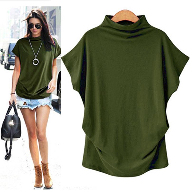 Product Introduction of 5XL Women Summer T-Shirt Short Batwing Sleeve Loose Solid Gray Turtleneck Tee Shirt 2025 New T-Shirts Femme Tees Tops 9