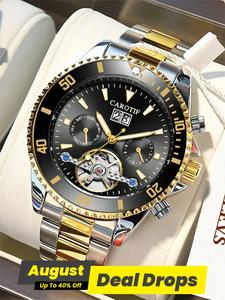 Men's Business Fashion Round Dial Analog Mechanical Watch, Durable Watch, Vintage All-match Clasp Wristwatch with Box for Holiday Gift, with Box