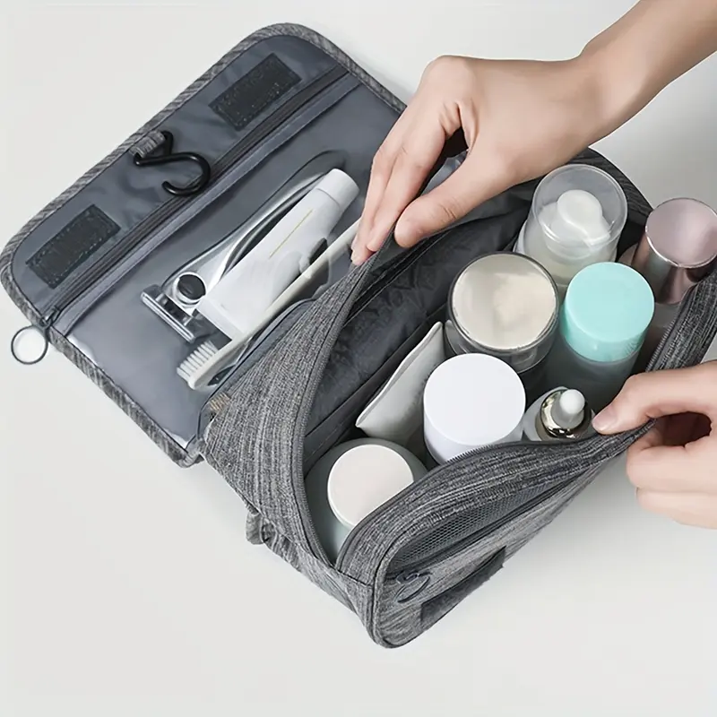 Hanging Toiletry Bag with Multiple Compartments - Lightweight, Foldable, and Fade-Resistant Oxford Fabric - Ideal for Men and Women'S Travel Essentials Storage 4