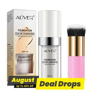 Long-lasting Liquid Foundation & Makeup Brush Set, Moisturizing and Non-sticky Waterproof Liquid Foundation, Suitable for Facial Makeup