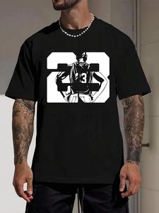 Men's Letter & Basketball Print Round Neck Tee, Loose Casual Breathable Short Sleeve T-shirt for Summer, Men's Top for Daily Wear