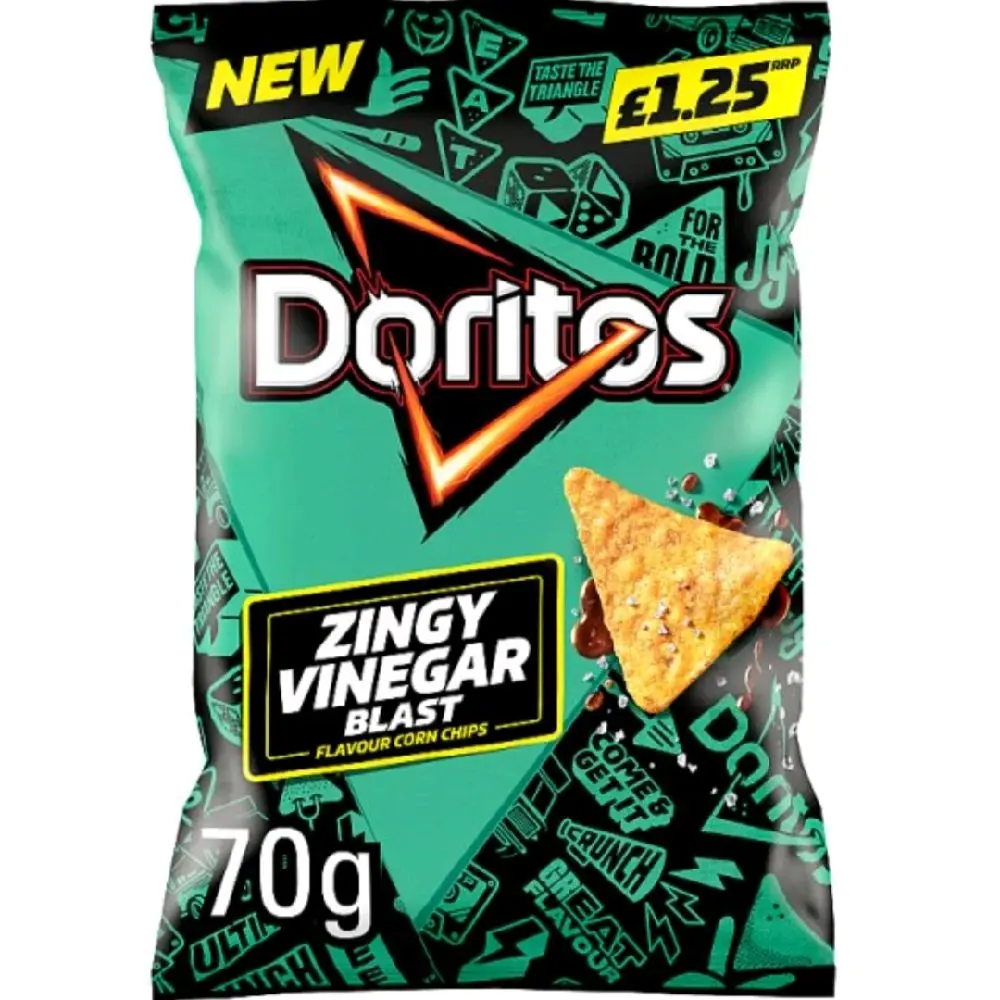 Doritos Zingy Vinegar Tortilla Chips 70g Sharing Crisps Snack - Crunchy