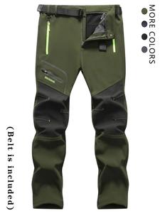 Men's Regular Fit Letter Print Zipper Pocket Design Button Fly Fuzzy Pants, Thick Thermal Warm Casual Soft Waterproof & Windproof Trousers for Outdoor Activities, Men's Bottoms for Fall & Winter