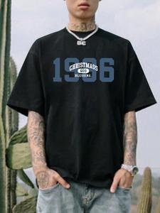 Men's Letter Print Round Neck Tee, Loose Casual Crew Neck Short Sleeve T-Shirt for Summer, Fashion Men's Top for Daily Wear, Tropical