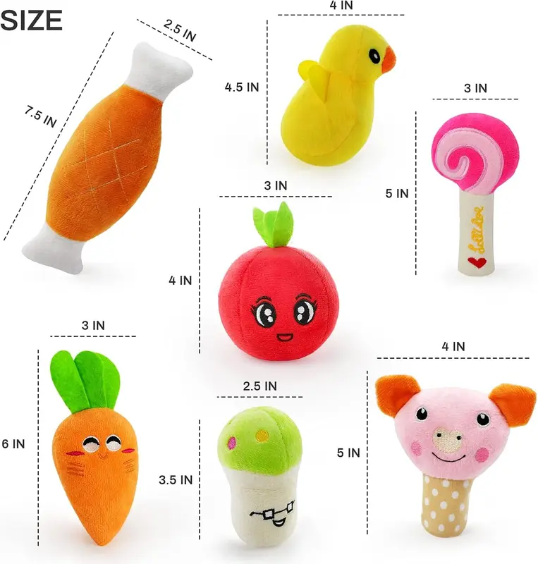 14 Pack Dog Squeaky Toys Cute Stuffed Plush Fruits Snacks and Vegetables Dog Toys for Puppy Small Dogs 4