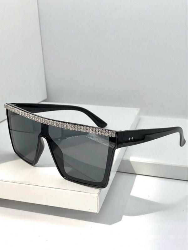 1pc Women Fashion Square Rhinestone Decorated Y2K Style Eyeglasses Beach Accessories For Women Glasses Shades 0