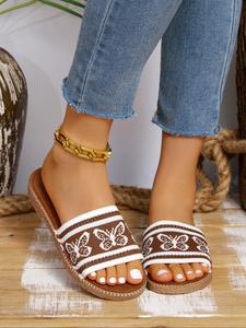 Women's Fashionable Butterfly Pattern House Slippers, Open Toed Slippers, Casual Comfortable Flat Sandals for Summer, Lightweight Breathable Slippers for Beach Vacation