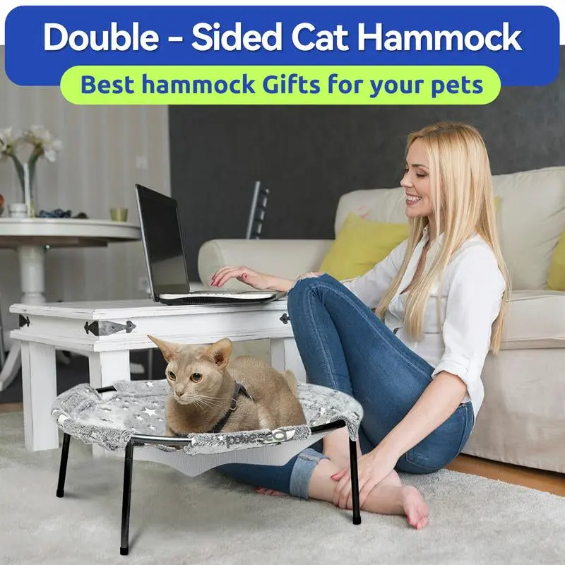 POMESEA Napping Spot,Desk & Floor Cat Hammock,Soft Elevated Pet Bed for Dogs & Cats, Glow in the Dark,Raised Cozy Hammock,Cat Lounge Furniture 6