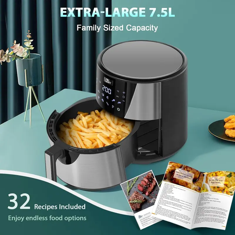 Air Fryer, Uten Air Fryers Oven 7.5 L, 8 Preset Programs, Preheat, Power Off Memory Function, Recipes, 1700W 6