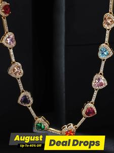 Colorful Love Heart Necklace, Elegant Rhinestone Decor Adjustable Necklace for Women for Gift, Fashionable Accessories for Party, Daily Clothing Decor, Exquisite Jewelry Gift, Heart Design Daily Wear Necklace, Fashion Chic Accessories