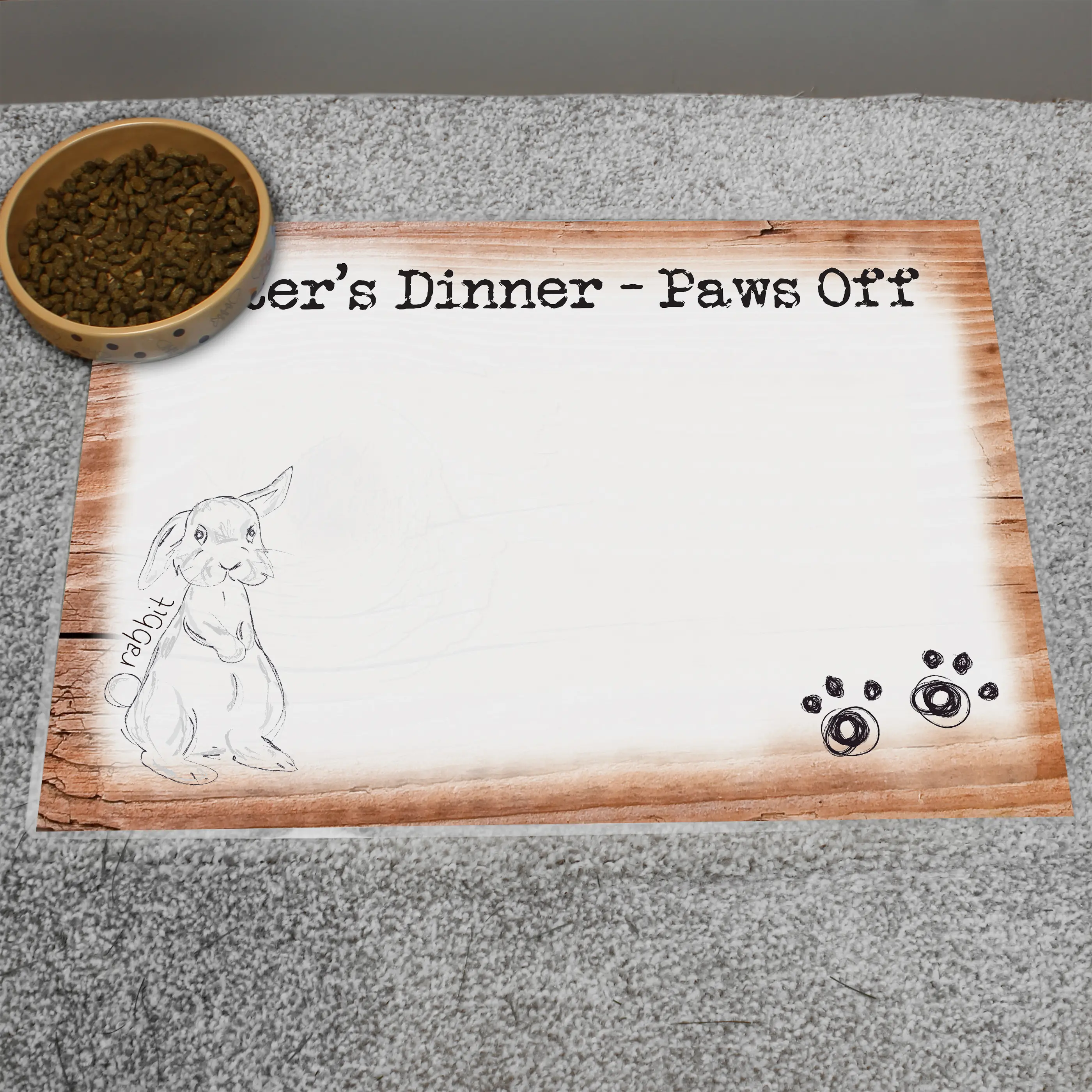 Personalised Scribble Pet Bowl Mats – Bunny & Cat Designs - Durable Laminated Design for Pet Lovers
