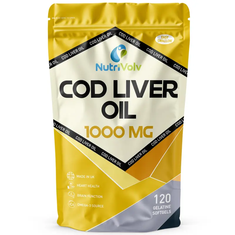 Cod Liver Oil High Strength 1000mg Heart, Brain and Joint Healthcare Supplements, Natural Rich Source of Omega 3 Fatty Acids | 120 Capsules 0