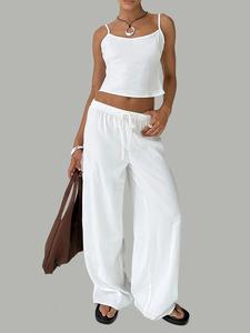 Women's Solid Wide Leg Pants, Elegant High Waist Trousers for Daily Wear, Ladies Bottoms for All Seasons