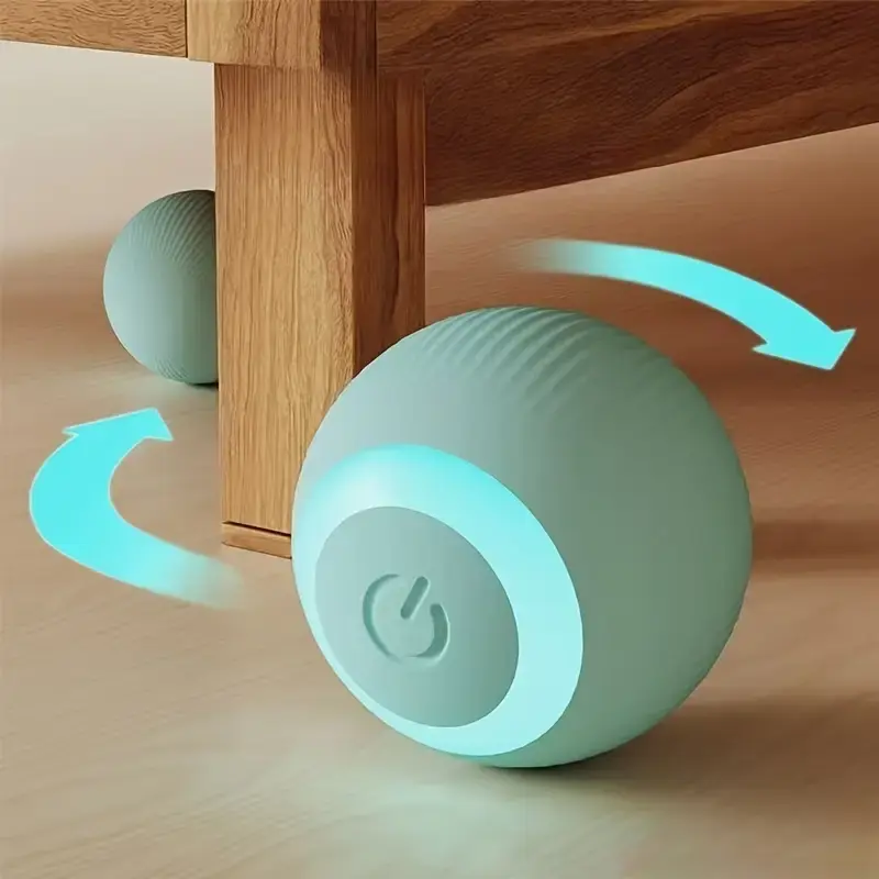Interactive Cat Toy, USB Rechargeable Magic Ball, Automatic Rolling, Cartoon Stripe Pattern, Silicone Material, Safe for Small Breeds, ≤36V Operating Voltage, Lithium Polymer Battery