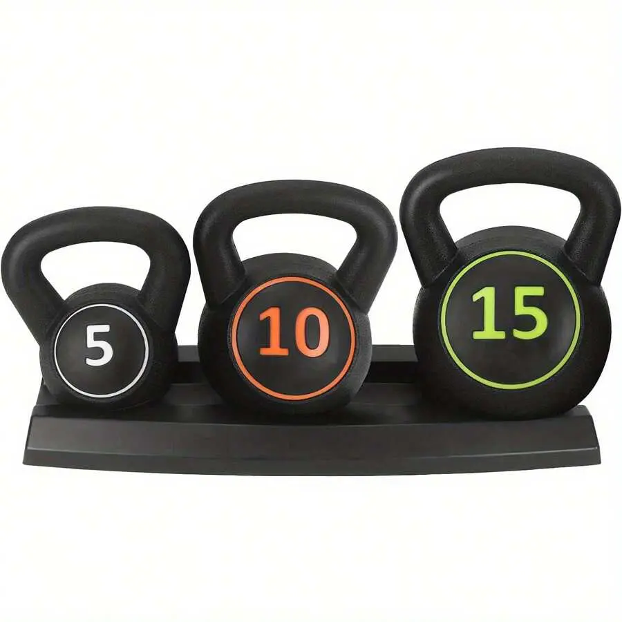 3 Pcs Kettlebell Set 5lb 10lb 15lb Weight Lifting Training Kettle Bell Cardio Strength Exercise Equipment For Home Gym Workout Bodybuilding