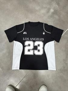 Men's Letter & Number Patchwork Print Short Sleeve Tee, Casual Regular Fit Striped Trim Round Neck T-shirt for Summer, Fashion Men's Top for Daily Wear, Tropical