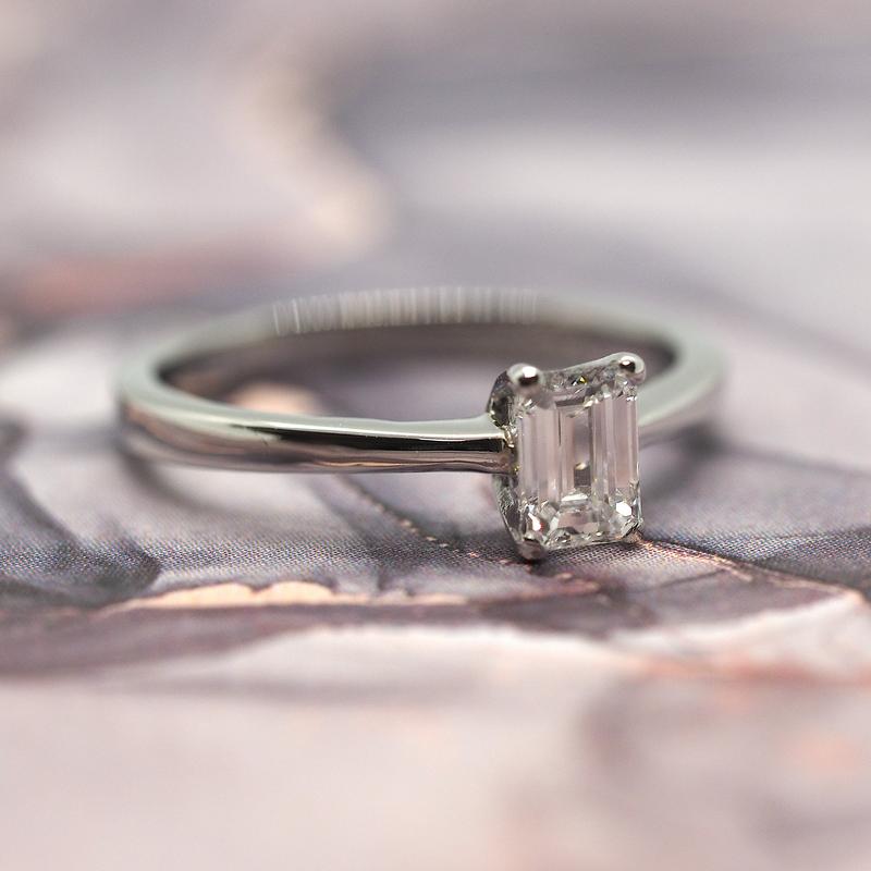Platinum Emerald Cut Diamond Solitaire Ring, size I 1/2 5