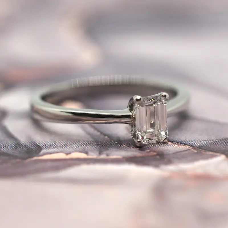 Platinum Emerald Cut Diamond Solitaire Ring, size I 1/2 5