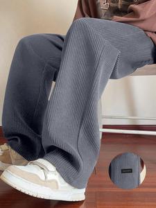 Men's Letter Label Pants, Casual Comfy Drawstring Waist Trousers for Fall & Winter, Men's Bottoms for Daily Wear