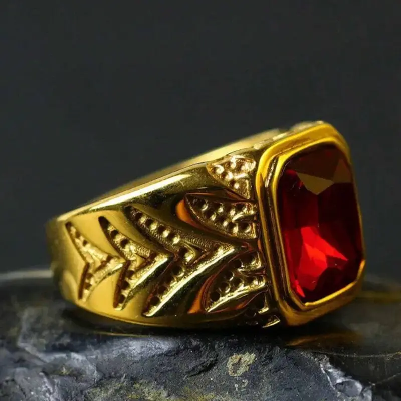 Punk fashion ring red stone carving design, great gift accessories for men daily wear, gift 1