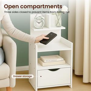 White Bedside Table with Drawers for Living Room, Bedroom, or Hallway - 60x32.5x25.5CM