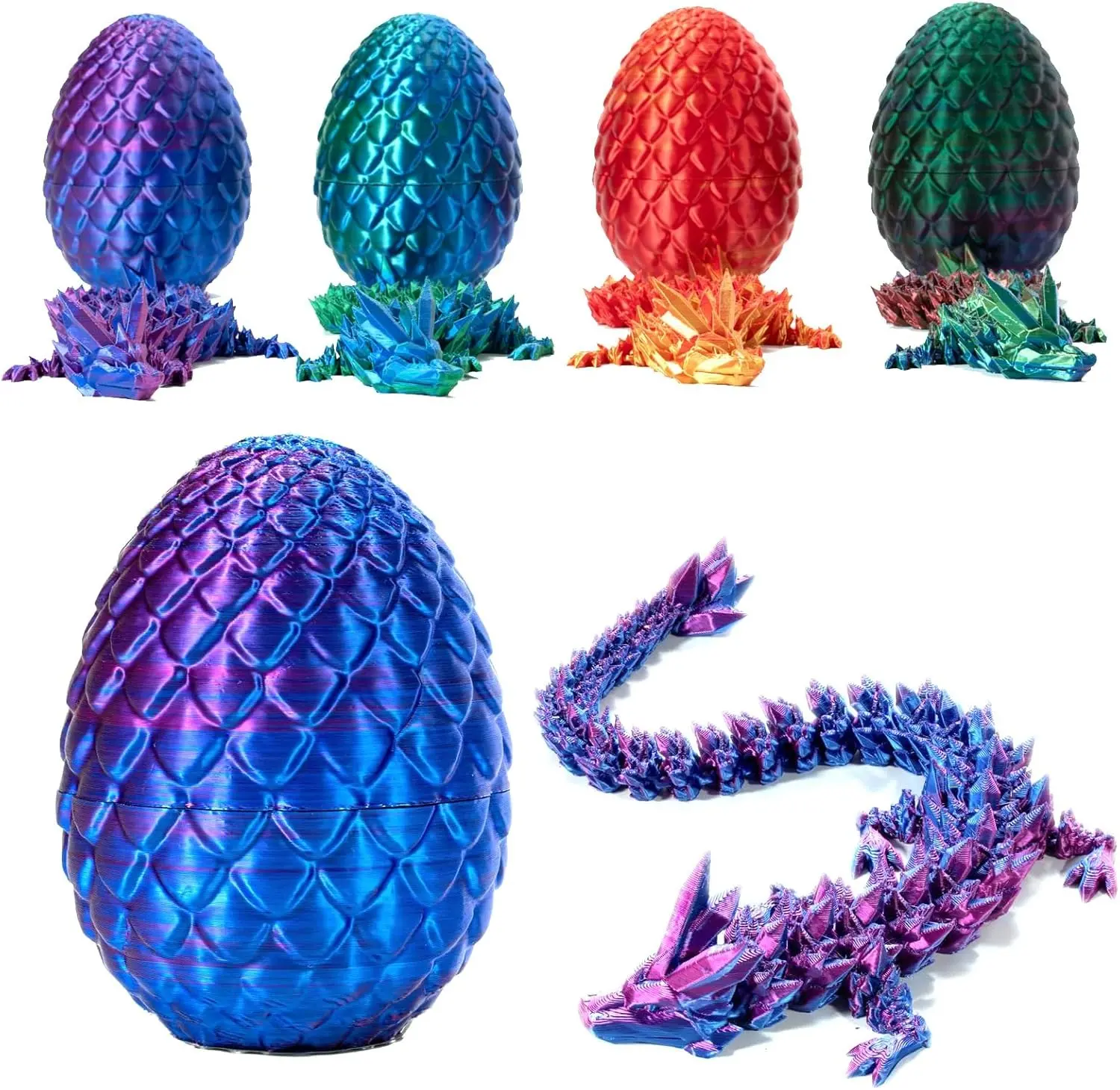 3D Printed Dragon in Egg, Full Articulated Crystal Dragon with Dragon Egg, Home Office Decor Executive Desk Toys, Adults Fidget Toys for Autism/ADH