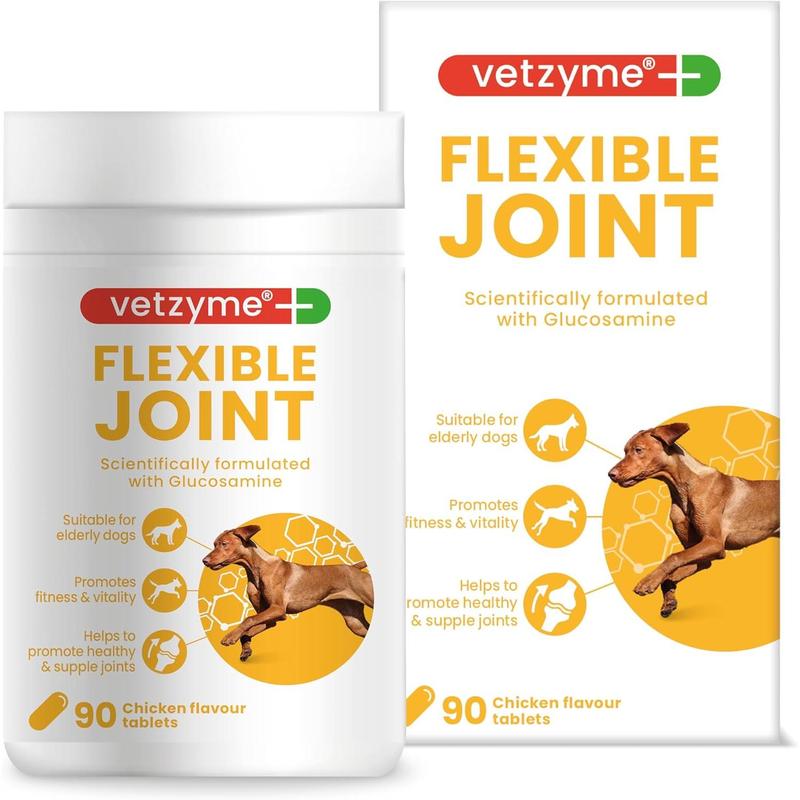 Vetzyme Flexible Joint Supplements for Dogs (90 Tablets) - Hip and Joint Care with Glucosamine, Tasty Chicken Flavour 0