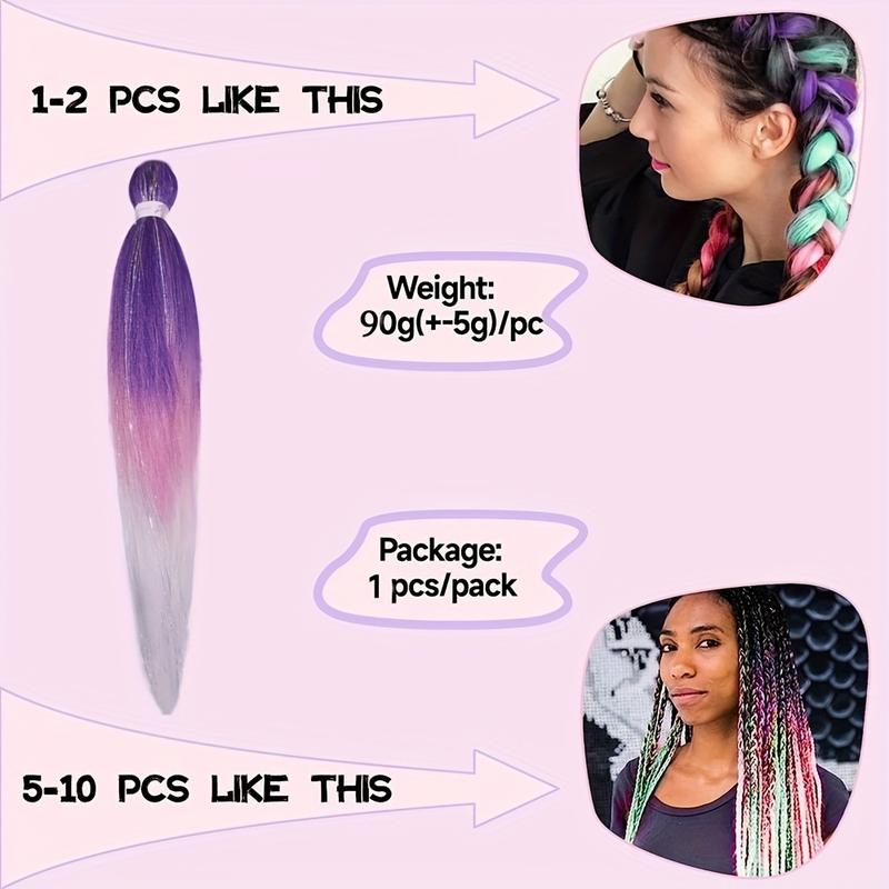 Purple Pink White 3 Tones Ombre Straight Braids Blend Hair Tinsel Festival Rave Hair Extensions for Girls Crazy Hair Day Braids 4