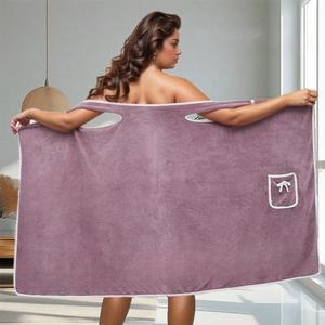 Women's Solid Color Coral Fleece Bathrobe, Casual Soft Water Absorbent Bathrobe with Pocket, Bathrobe for Women, Sleepwear for Home Wear