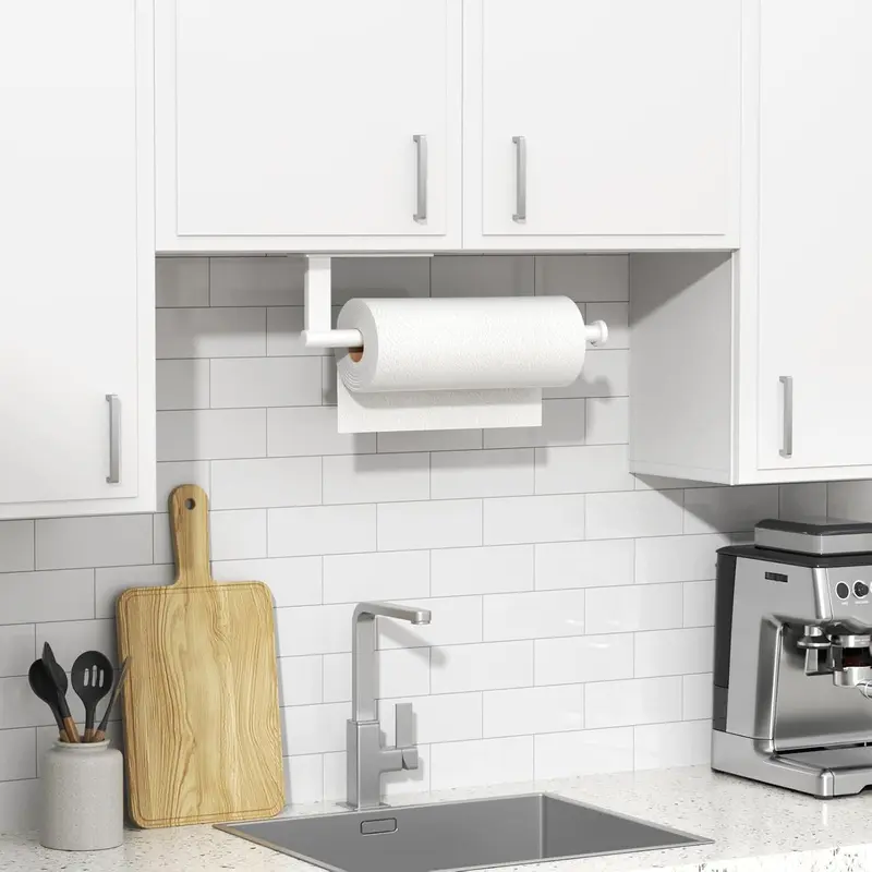 2025-New Stainless Steel Under Cabinet Paper Towel Holder - Self-Adhesive or Drill Mounted, Wall-Mounted Roll Holder for Kitchen Organization and Storage 6