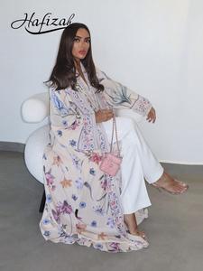 Women Floral Print Loose Fit Long Cardigan, Elegant All-Season Outerwear, Lightweight Middle Eastern Style Women's Clothing, Elegance Womenswear