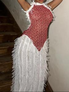 Women's Patchwork Backless Halter Bodycon Dress, Fashion Dress for Party Club Dating Wear, Women Fancy Dress for Summer, Formal Elegant Dress Women, Womenswear, Dance Clothing, Formal Dress Hides Tummy, Halter Neck Dress, Slim Lady Mesh Ruched Bodycon