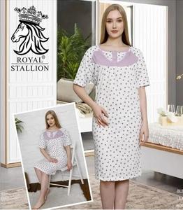 Findfashion Women's Nightwear,100% Cotton ,Floral Printed ,Round Neck,Short Sleeves,Midi Length With Straight Hemline,Soft And Comfortable,Sleep Loungwear