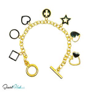 Love to the Moon Charm Bracelet · Gold-Tone Plated · Glossy Black Motifs · 19cm
