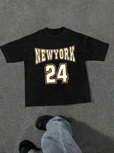 Men's Letter & Number Print Round Neck Tee, Loose Casual Short Sleeve Crew Neck T-Shirt for Summer, Fashion Men's Top for Daily Wear, Tropical