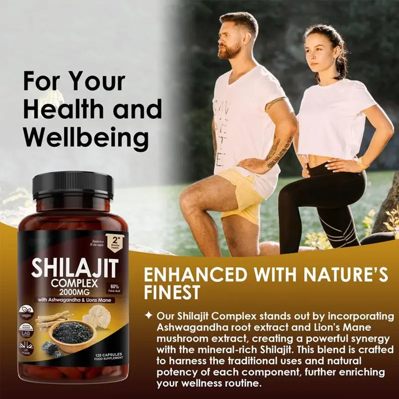 Shilajit complex + Ashwagandha lions Mane clean UK Made High Strength 2000mg Capsules with fulvic acid 3