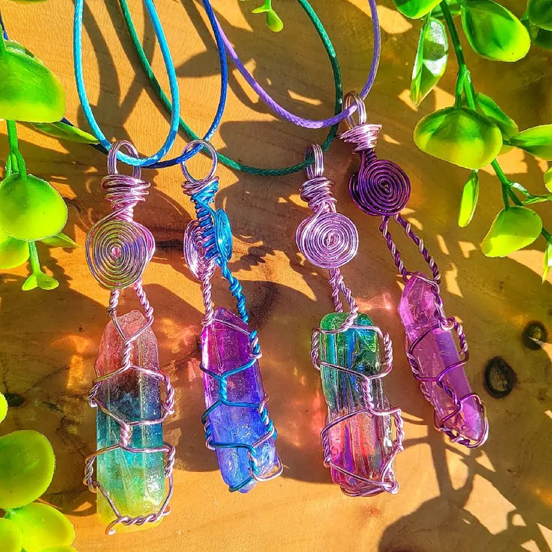 Aura Quartz Healing Crystal Necklace with Wax Necklace 0