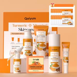 Turmeric Skincare Set, Moisturizing Skin Care Kit, Including Cleanser, Toner, Cream, Eye Cream, Serum, Soap, Mud Mask, Skin Care Moisture Product for Women, Turmeric Glow Set for Gift, Hydrating Firming Kit, Moisturizing Revitalizing Set