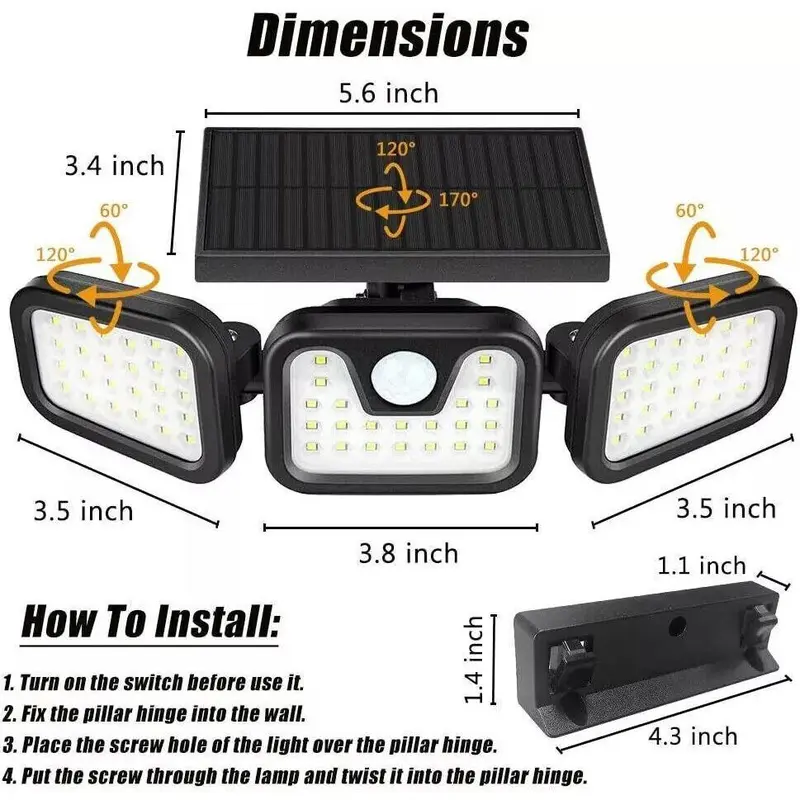 3-Headed Solar Security Light - 2000LM Ultra Bright LED, 270° Motion Sensor | IP65 Waterproof, UK Weatherproof for Garden & Driveway Solar Lights Outdoor, Super Bright Motion Sensor Outdoor Lights,Solar Powered Security Flood Light for Garage Yard Patio 4
