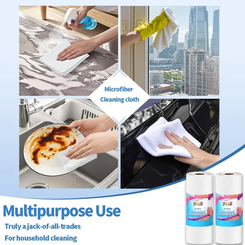 Yass Clean Microfibre Cleaning Cloth Roll 2 Rolls 100Pcs ,Size 30 x 30CM, 190GSM,Reusable Kitchen Cleaning Towels Dish Cloths,Lint Free Streak Free Washable Duster Cloth for House, Car, Motorbike,Windows 7
