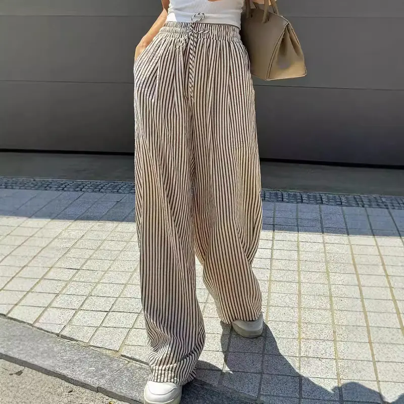 29/5000 Ice silk wide-leg pants for women, summer salt-like drape, Korean-style loose, versatile, high-waisted, elastic, thin, and straight-leg pants 2