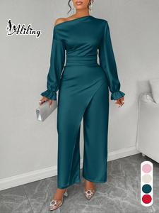 Two-Piece Set Women's Solid Color Asymmetrical Top & Wide Leg Pants, Elegant Fashion Casual Top & Trousers for Daily Outdoor Wear, Ladies for Summer, Fall outfit