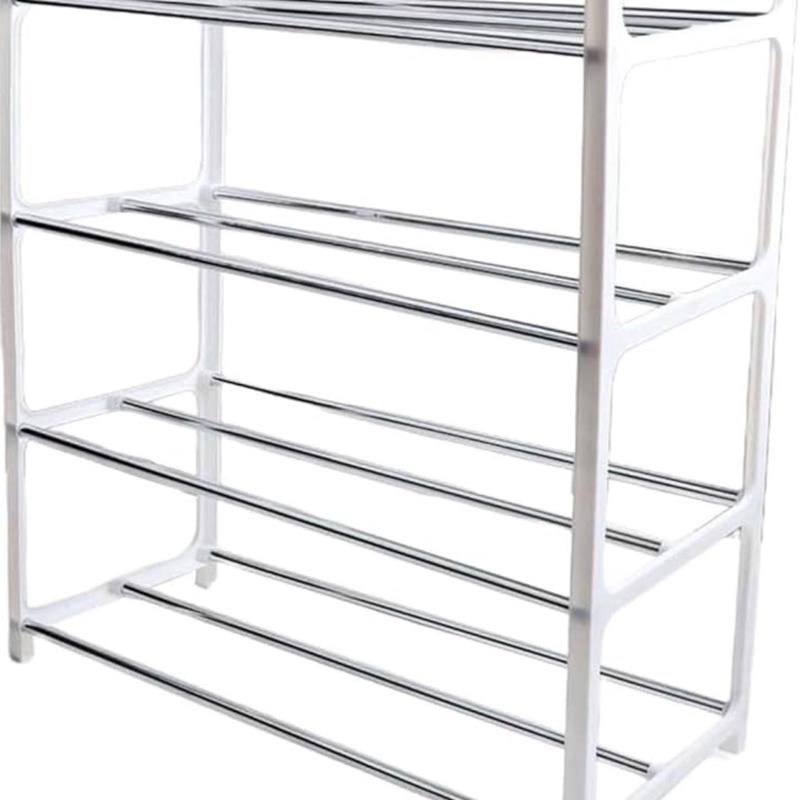 EasyByMall 4 Tier Shoe Racks, Metal Shoe Storage Organiser Narrow Shoe Racks, Stackable Small Shoe Rack For Closet, For Hallway, Bedroom(White) 4