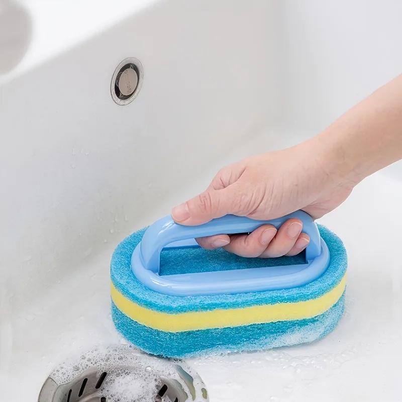 Household Cleaning Brush With Handle Dish Soap Bathroom Kitchen Tub Thicken Scrubbing Sponge Wipe Durable Tools Accessories Home 4