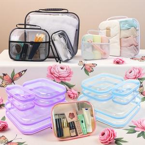Clear Storage Box Set, 2/3 Counts Large Capacity Zipper Storage Box, Portable Durable Storage Organizer for Skin Care, Clothes, Books, Plastic Storage Bins, Travel Toiletry Bag, Plastic Containers