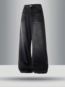 Men's Loose Vintage Straight Leg Jeans, Casual Comfy Style Denim Pants for Daily Wear, Woven Bottoms for All Seasons, Cotton, Oversized Menswear, Baggy Streetwear, Denim Trousers