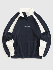 Men's Colorblock Raglan Sleeve Zip Up Sweatshirt, Casual Regular Fit Letter Embroidery Pocket Stand Collar Pullover for Fall & Winter, Men's Clothes for Daily Wear