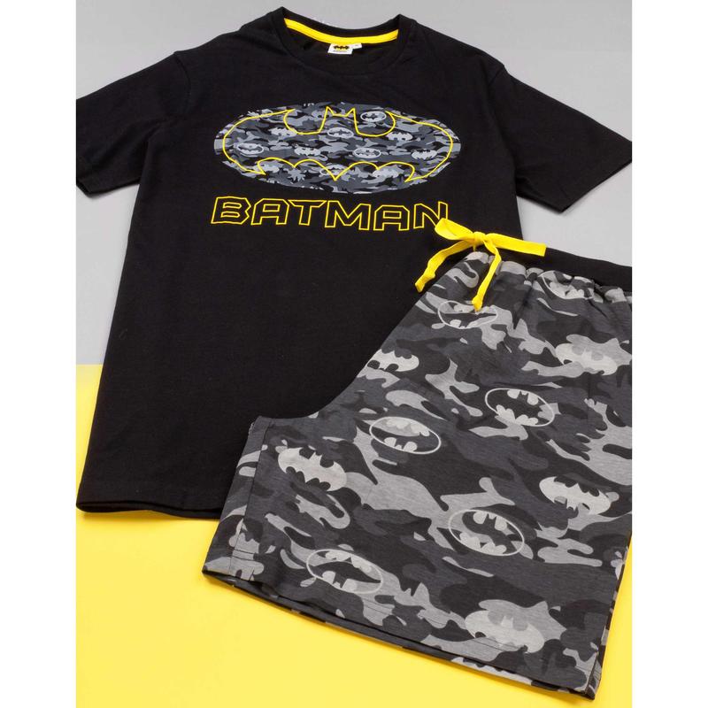 Vanilla Underground x DC Comics Mens Black Camo Logo Short Sleeve Short Leg Pyjama Set 1