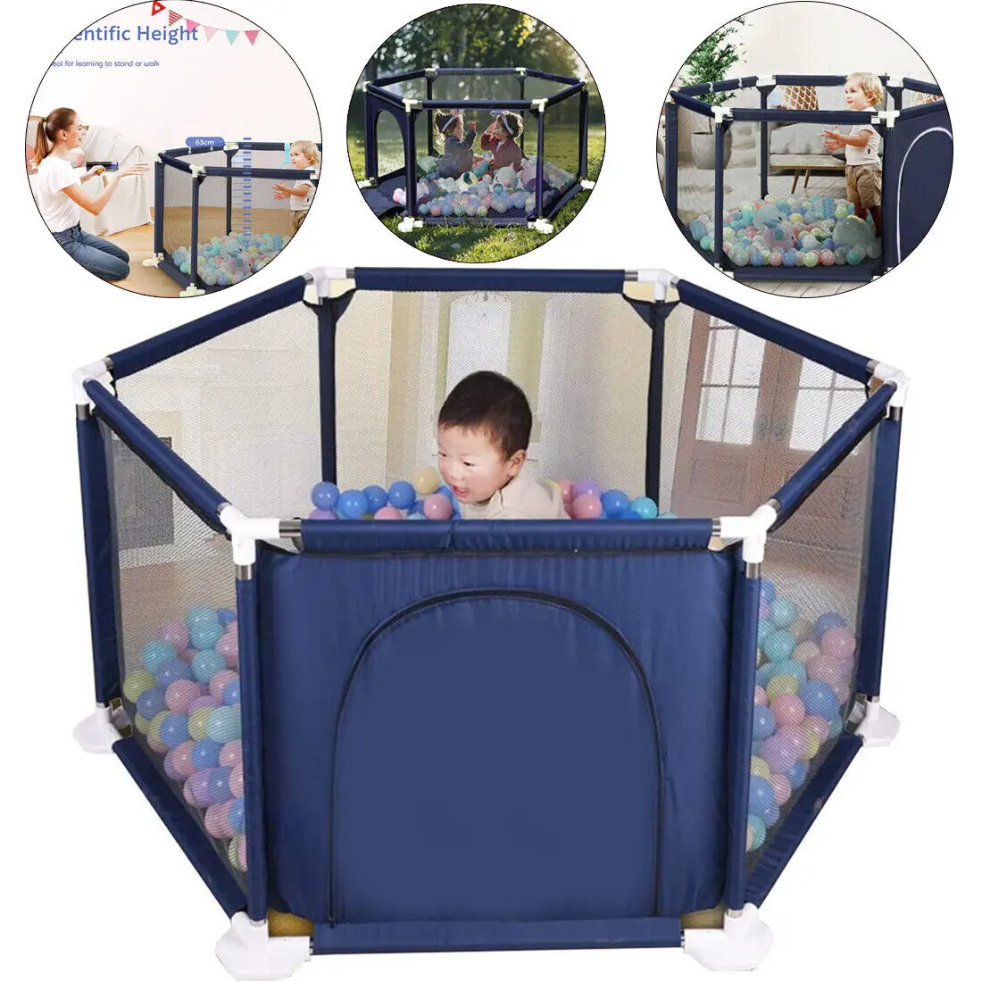 Large Baby Playpen with 6 Sides, Infant Kids Yard, Activity Center and Safety Zipper Door