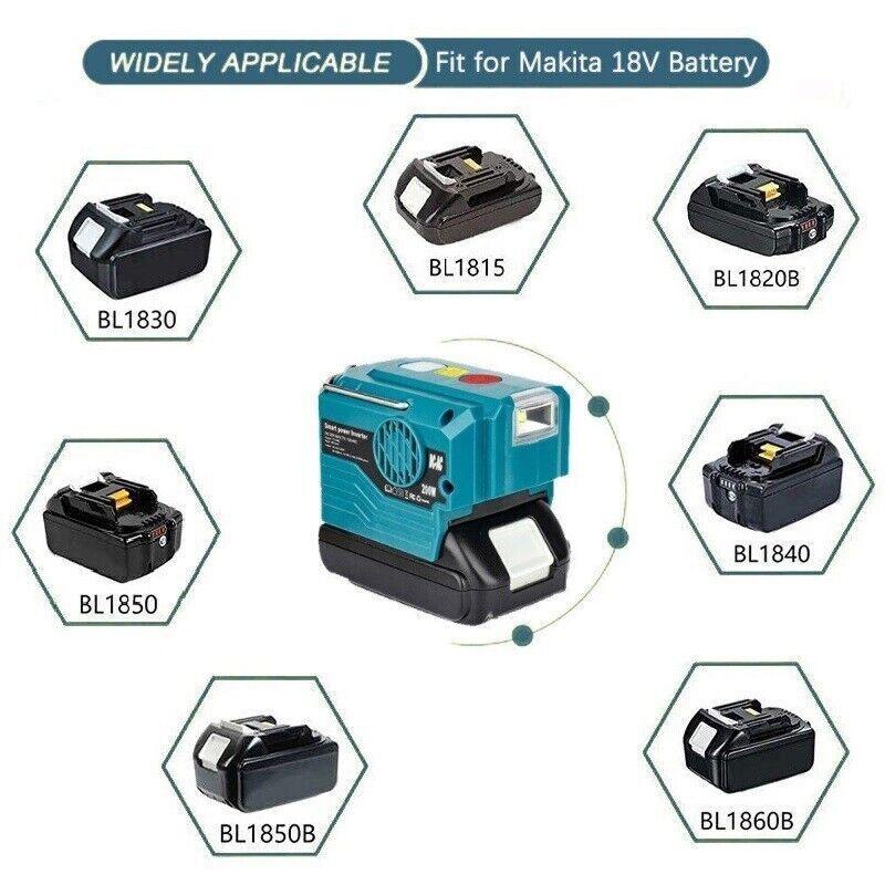 Product Introduction of Makita 18V Battery to AC 220V Portable Power Inverter with LED Light - 200W 18